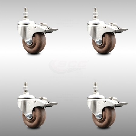 Service Caster 3 Inch 316SS High Temp Glass Filled Nylon 10mm Stem Caster Set Lock Brake SCC-SS316TSTTL20S314-GFNSHT-M1015-4